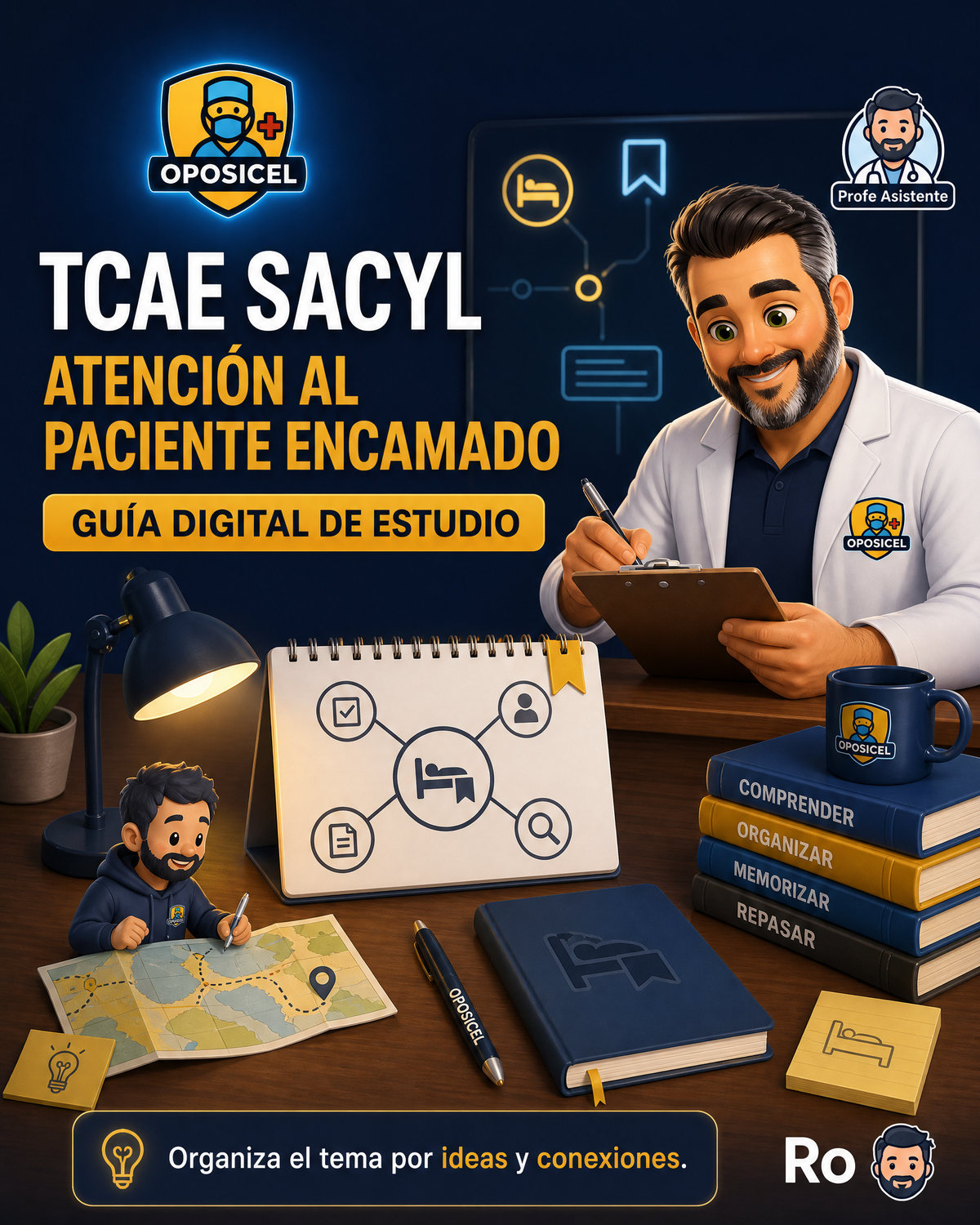 Portada OPOSICEL: TCAE SACYL: Atención al paciente encamado. Recurso digital de preparación de oposiciones.