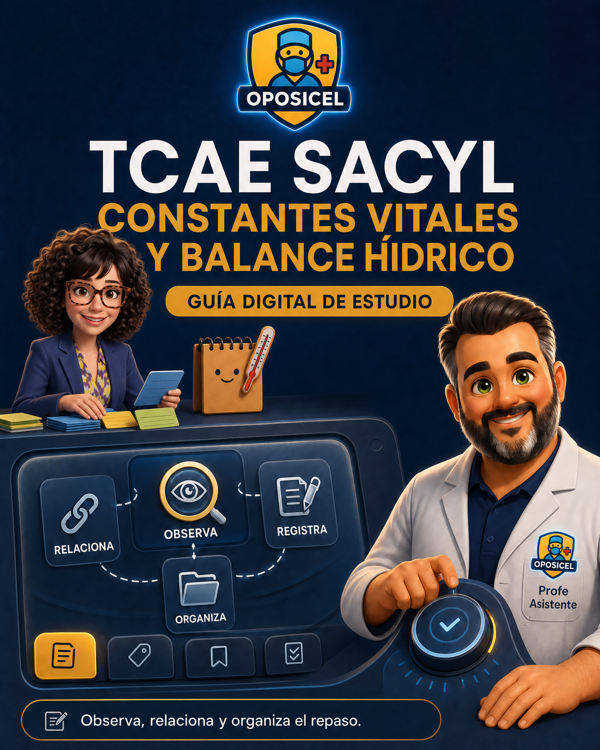 Portada OPOSICEL: TCAE SACYL: Constantes vitales y balance hídrico. Recurso digital de preparación de oposiciones.