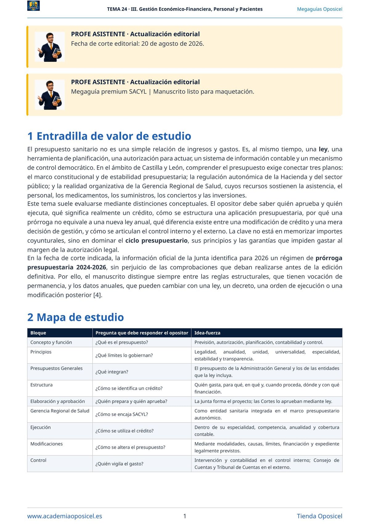 Administrativo SACYL · Tema 24: Presupuestos de Castilla y León y SACYL