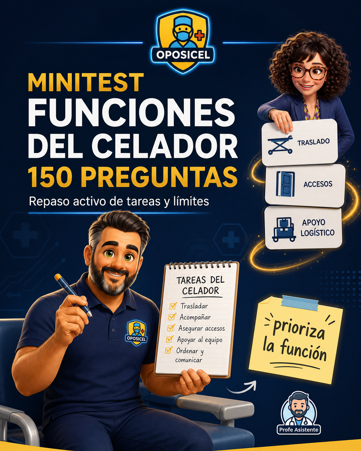 OPOSICEL — Minitest: Funciones del Celador — 150 preguntas — Minitest digital