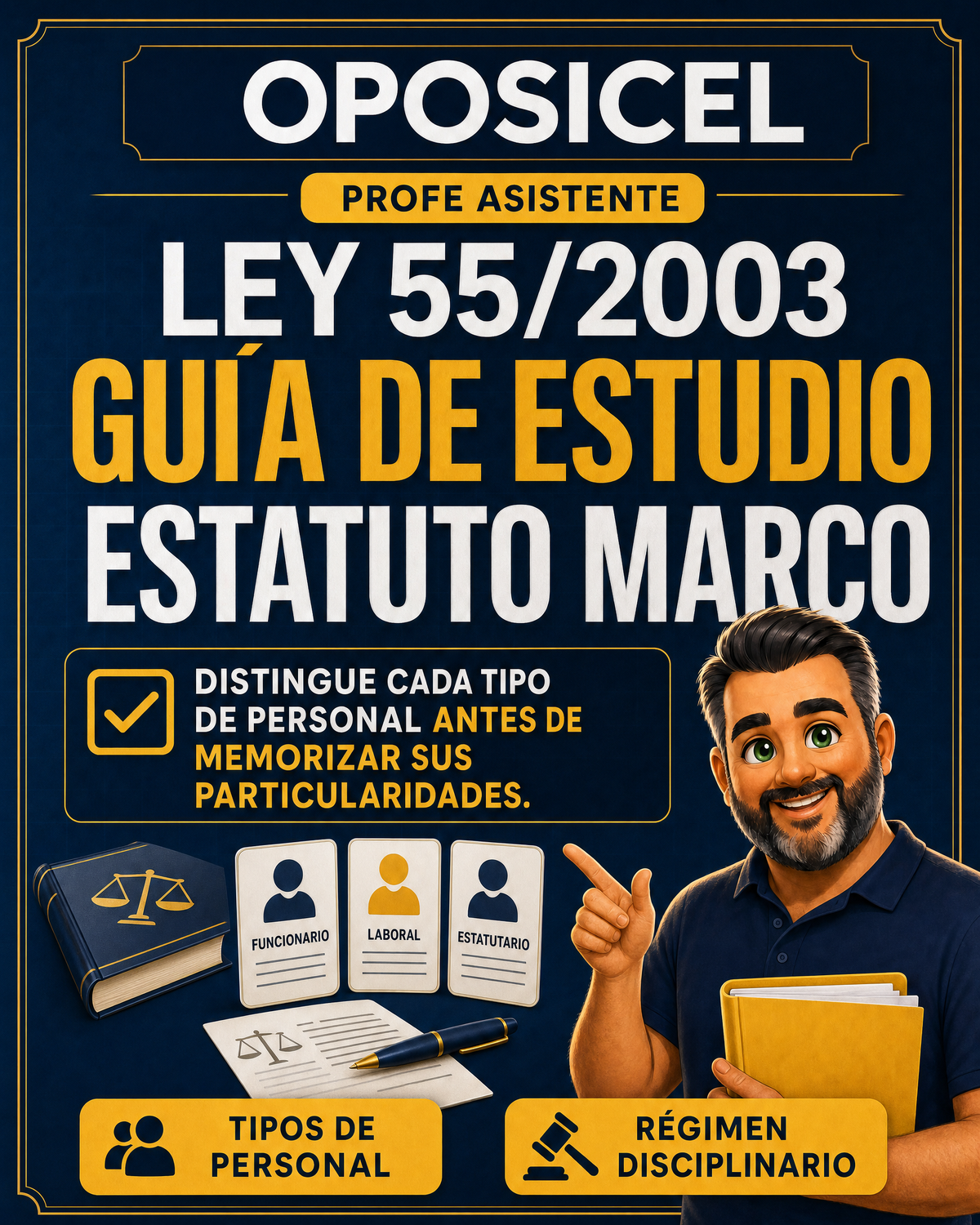 OPOSICEL: portada de la guía de Ley 55/2003 Estatuto Marco con Profe Asistente