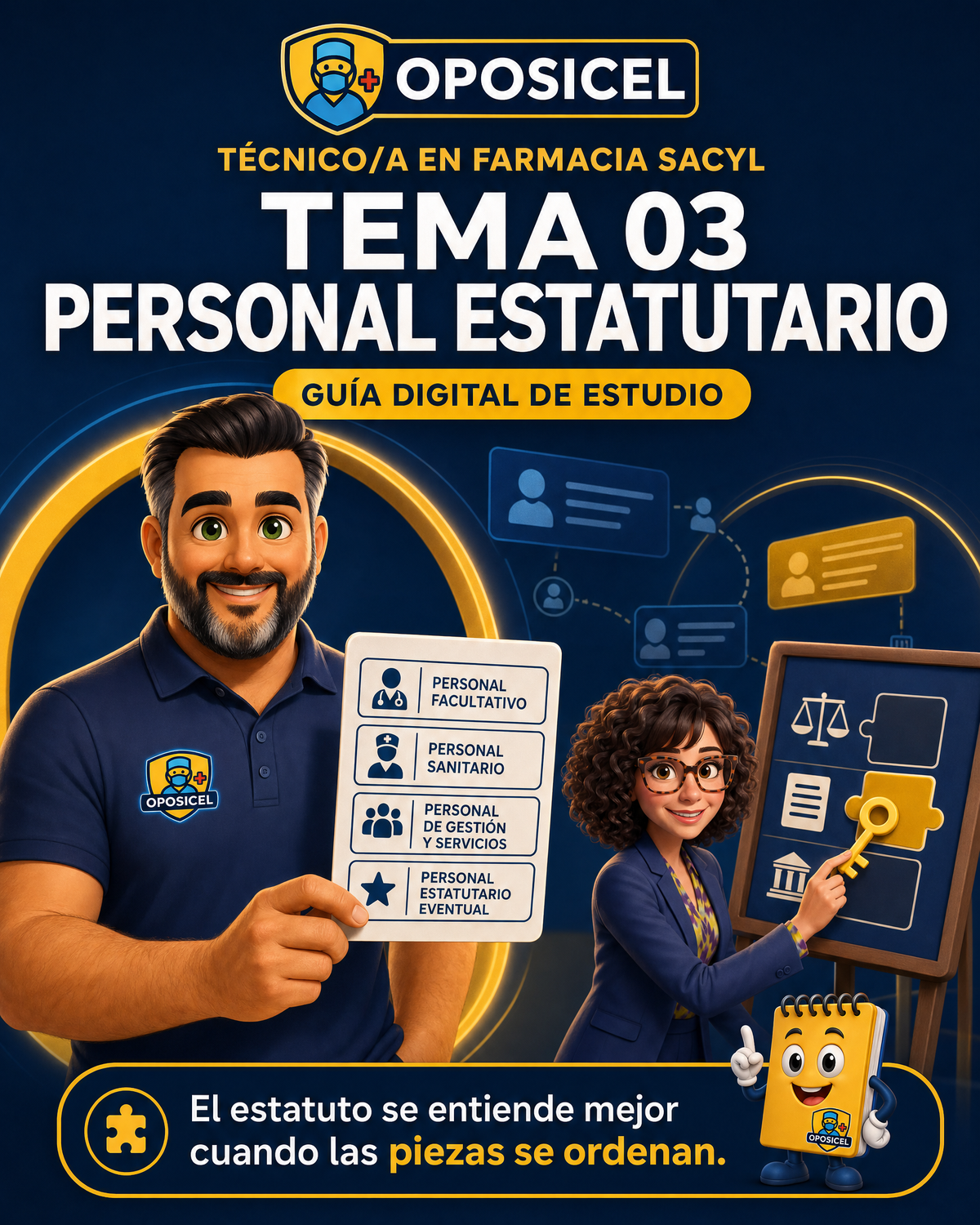 Portada OPOSICEL — Técnico/a en Farmacia SACYL: Tema 03 — Personal Estatutario
