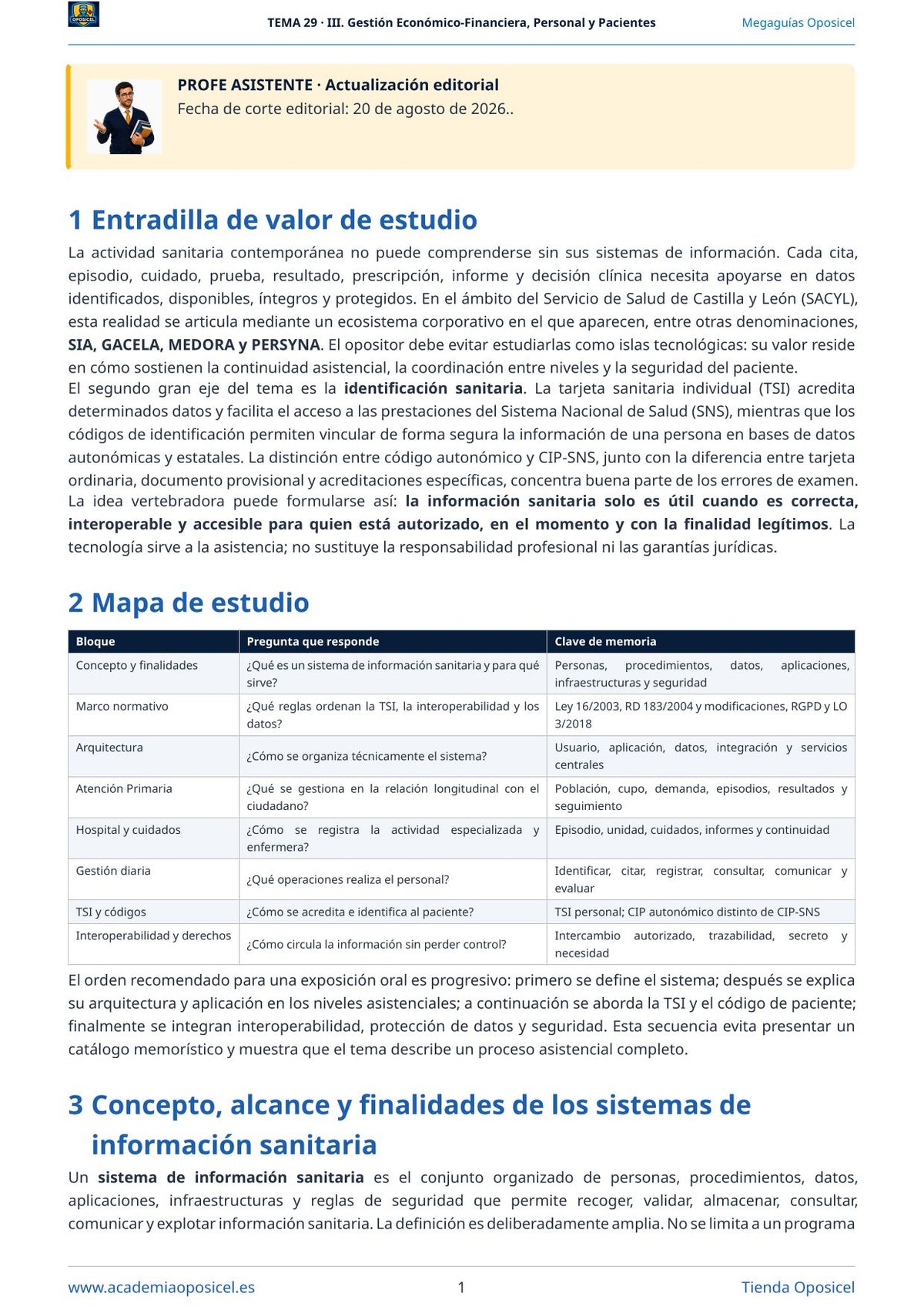 Administrativo SACYL · Tema 29: Sistemas de información sanitaria