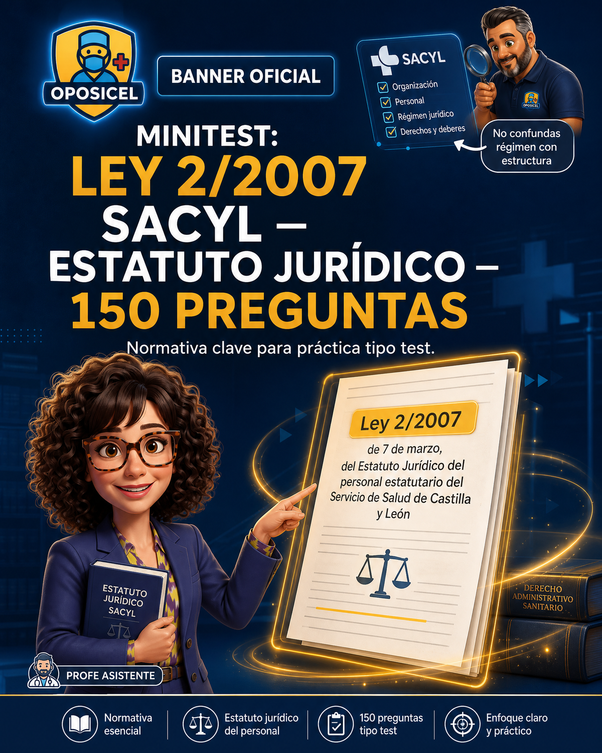 OPOSICEL — Minitest: Ley 2/2007 SACYL — Estatuto Jurídico — 150 preguntas — Minitest digital