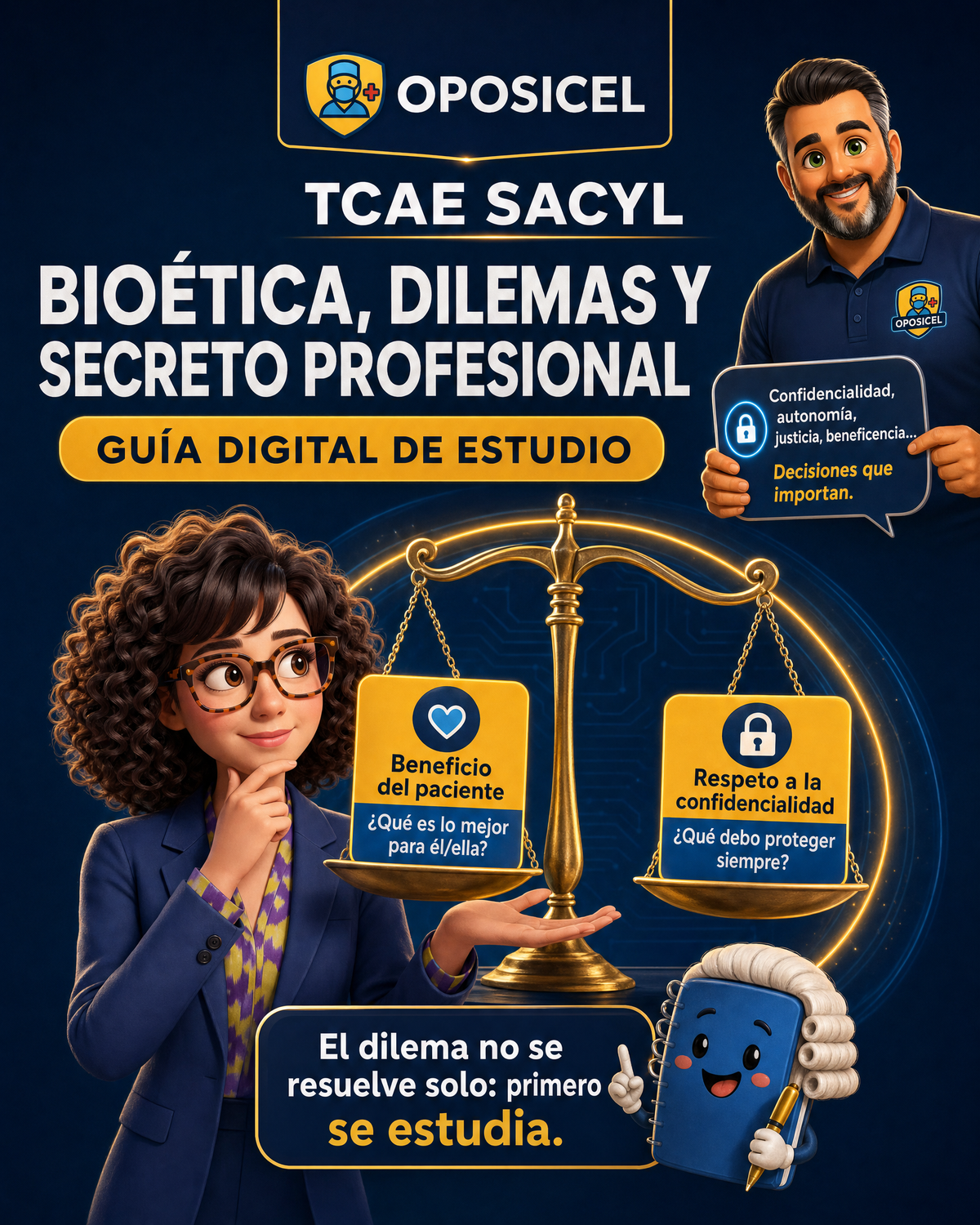 Portada OPOSICEL — TCAE SACYL: Bioética, dilemas y secreto profesional