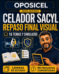 OPOSICEL: portada del repaso final visual de Celador SACYL, 16 temas y simulacro, con el Profe Asistente
