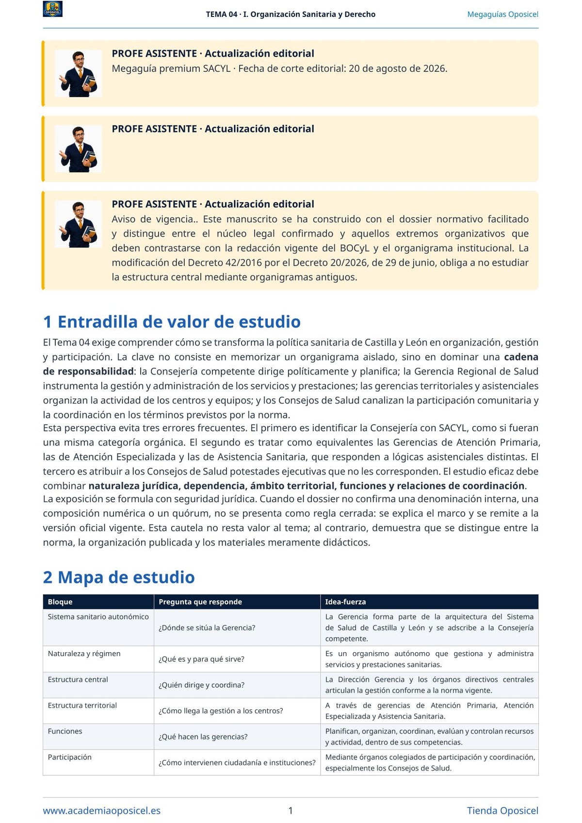 Administrativo SACYL · Tema 4: Gerencia Regional de Salud de Castilla y León