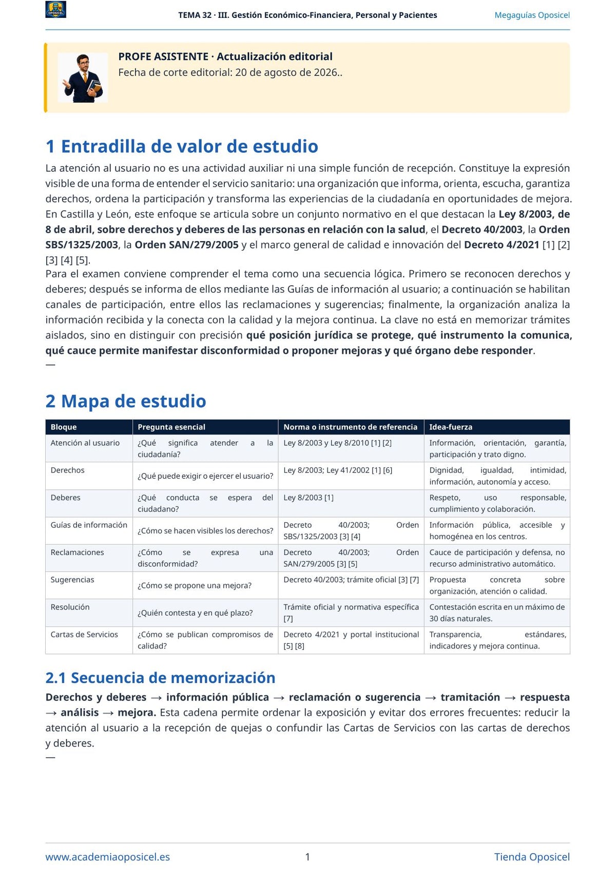 Administrativo SACYL · Tema 32: Atención al usuario
