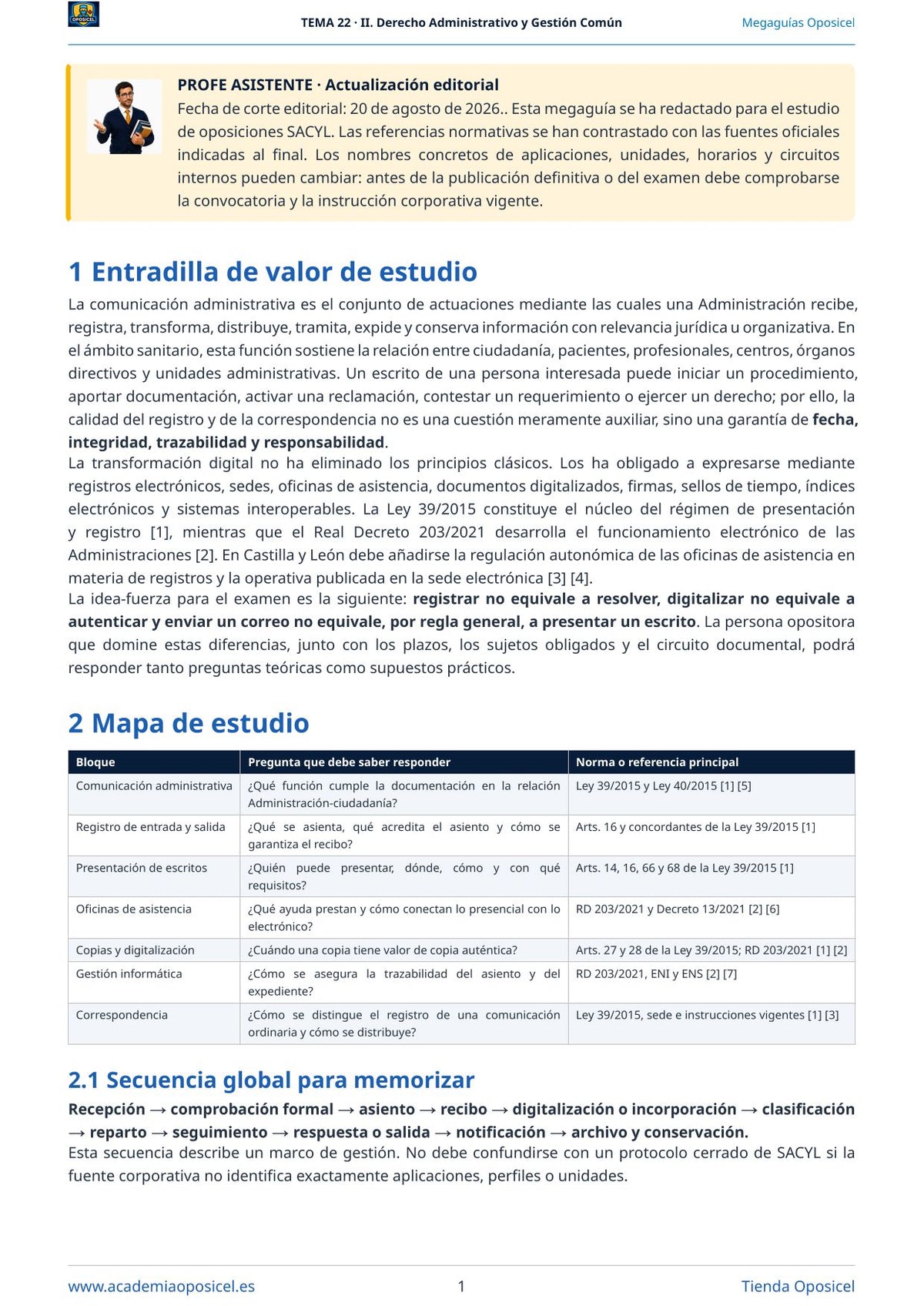 Administrativo SACYL · Tema 22: Registro y comunicación administrativa