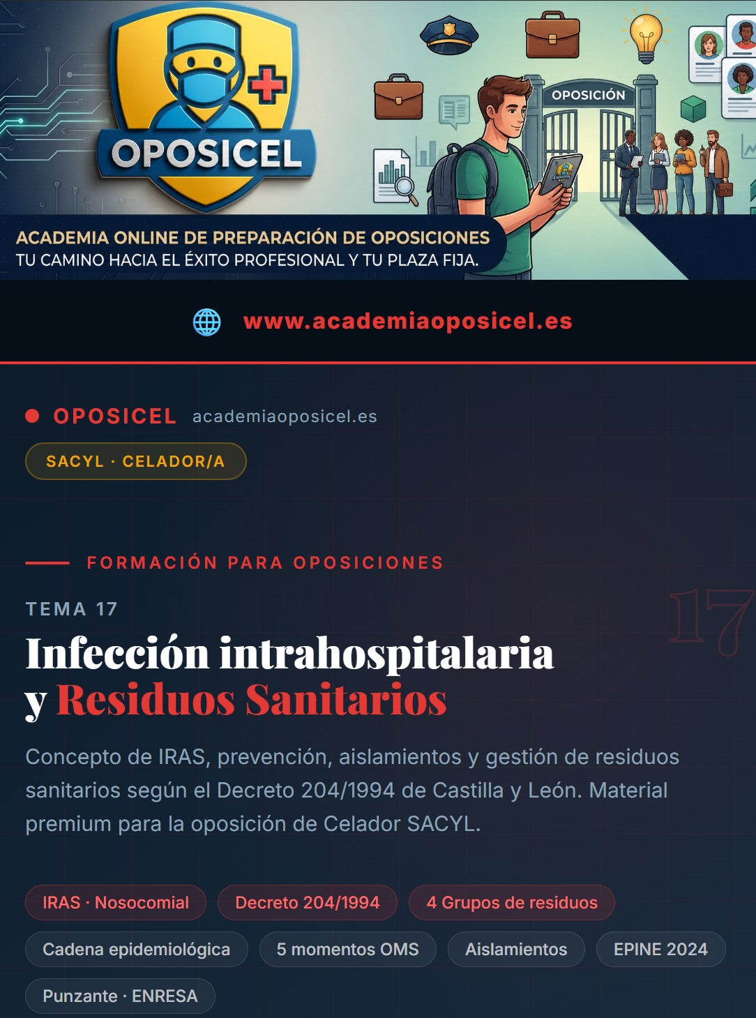 Academiaoposicel.es Guía Tema 17 Celador SACYL: IRAS, aislamientos y grupos de residuos Decreto 204/1994