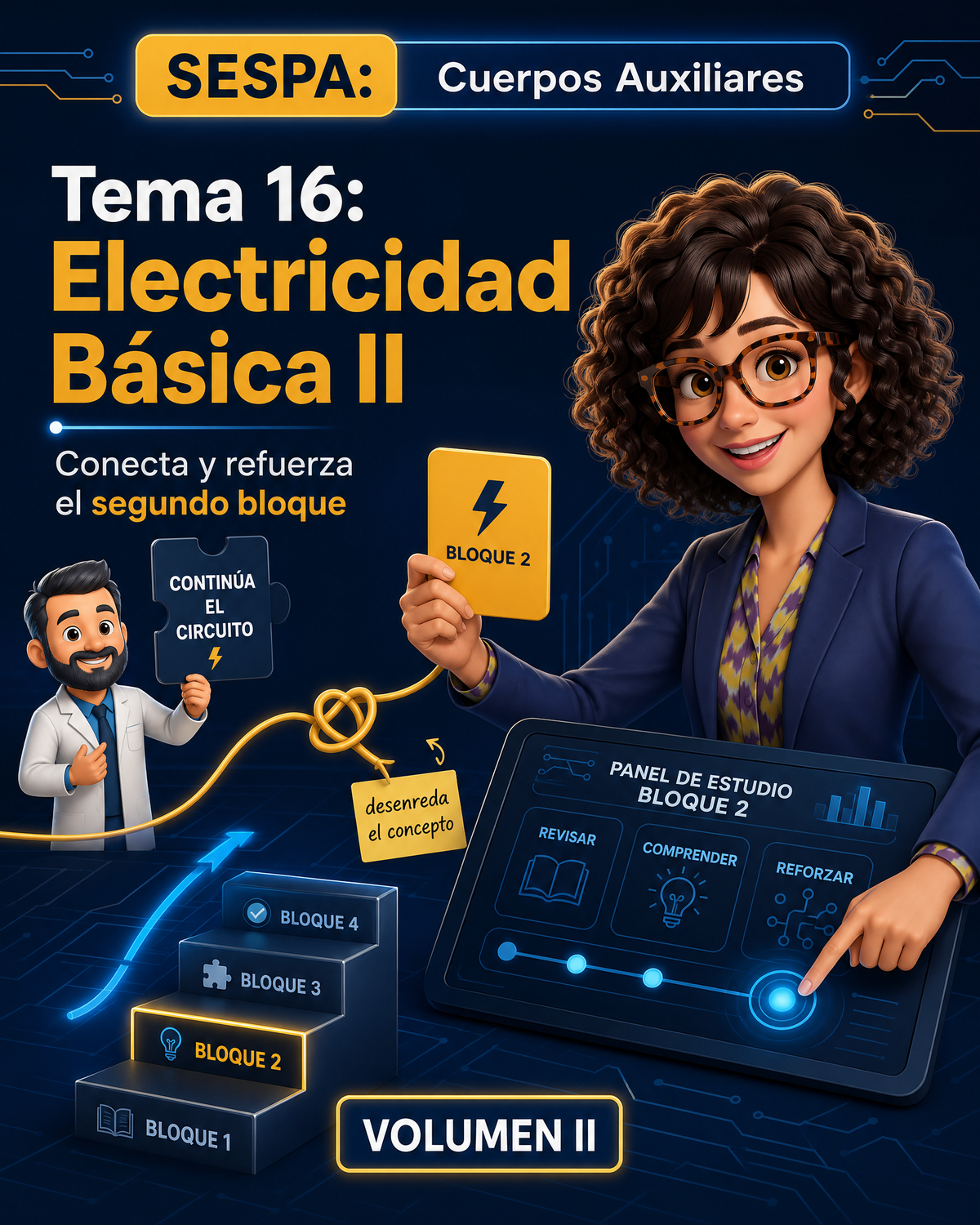OPOSICEL — SESPA: Cuerpos Auxiliares — Tema 16: Electricidad Básica II — Guía digital de estudio