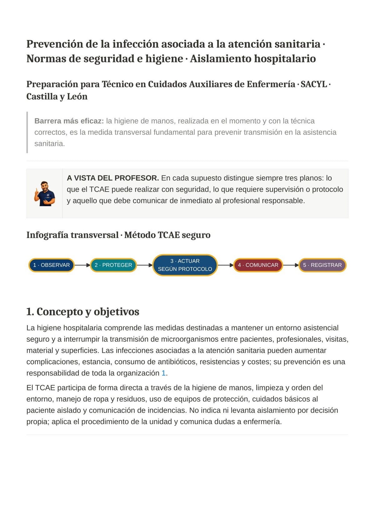 TCAE SACYL: Higiene de centros sanitarios y aislamiento