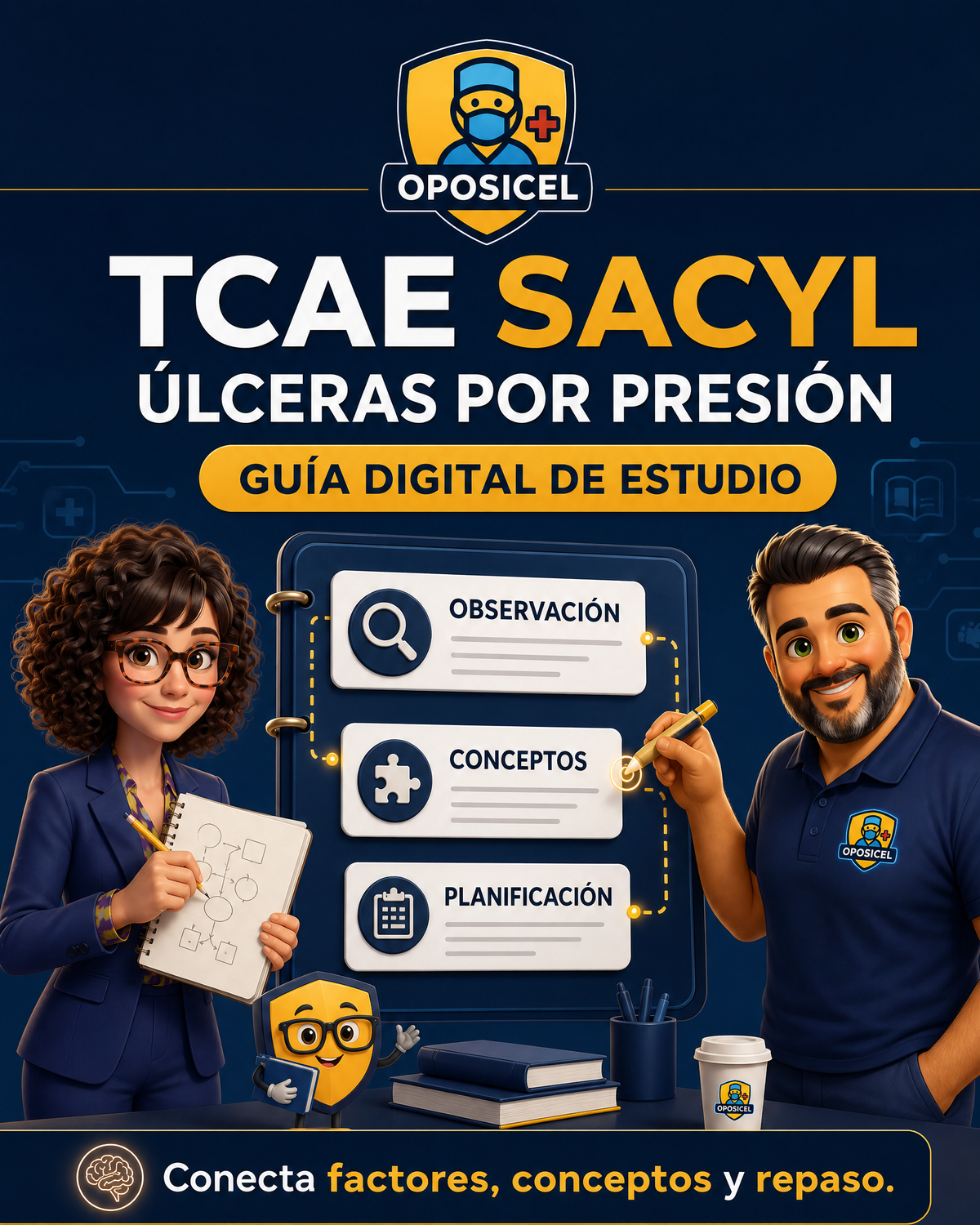 Portada OPOSICEL: TCAE SACYL: Úlceras por presión. Recurso digital de preparación de oposiciones.