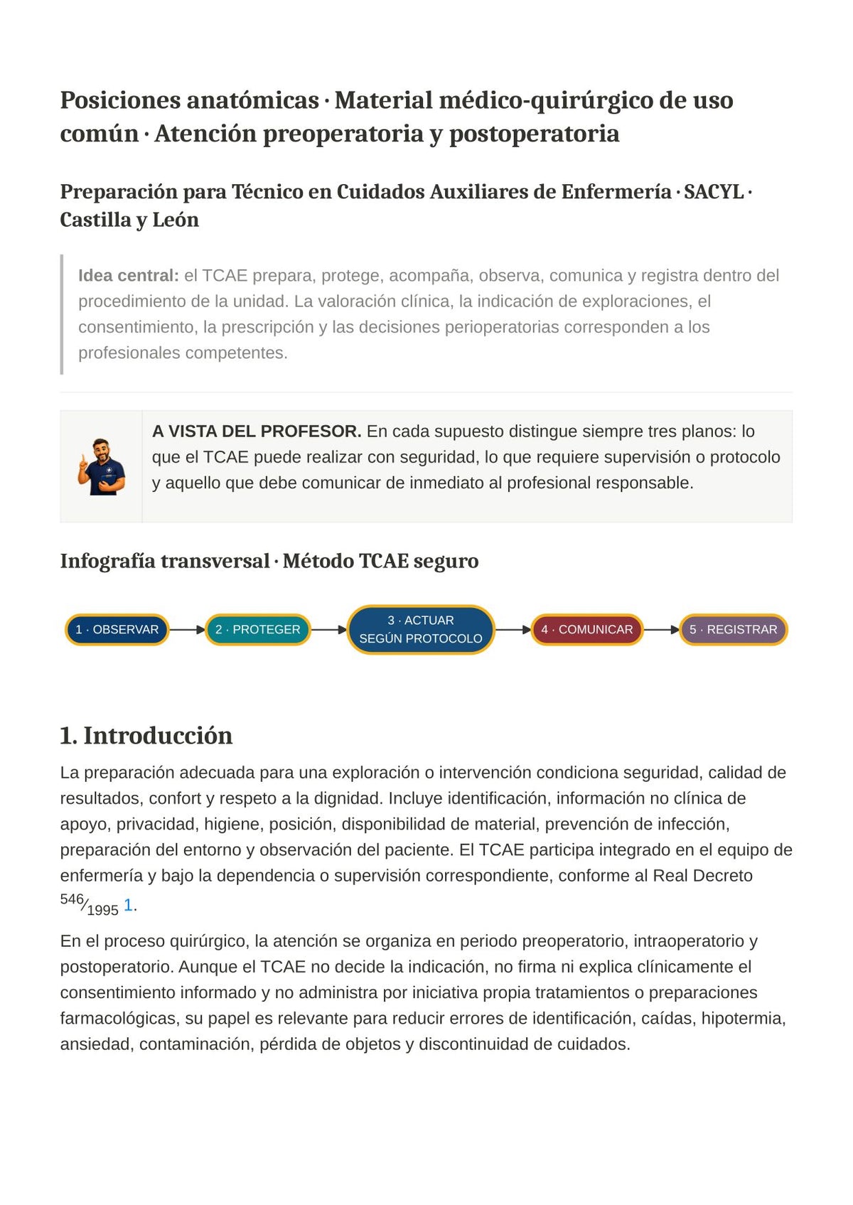TCAE SACYL: Preparación del paciente para exploración y atención pre y postoperatoria