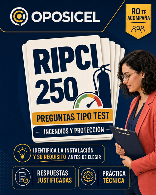 OPOSICEL: portada del test RIPCI con 250 preguntas y Ro
