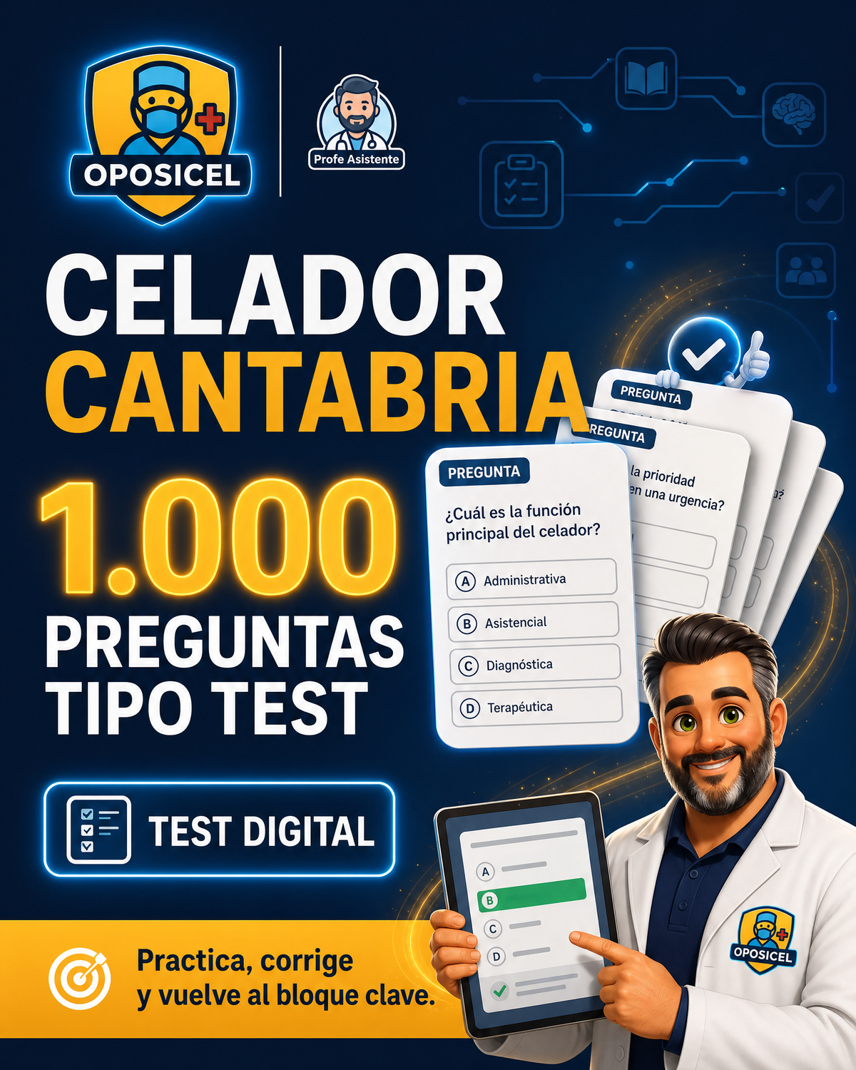 OPOSICEL · Celador Cantabria: 1.000 Preguntas Tipo Test · Digital PDF
