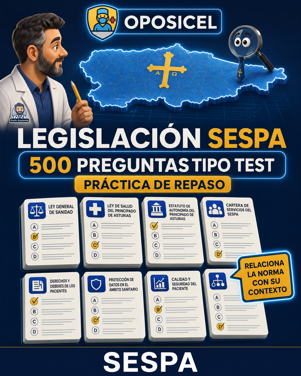 OPOSICEL: portada de Legislación SESPA: 500 preguntas tipo test