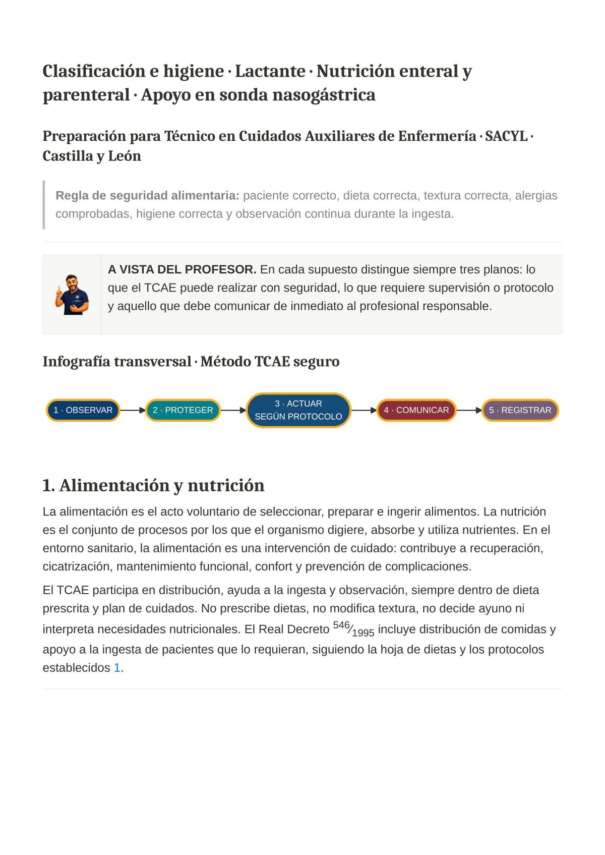 TCAE SACYL: Alimentos, alimentación del lactante, dietas y soporte nutricional