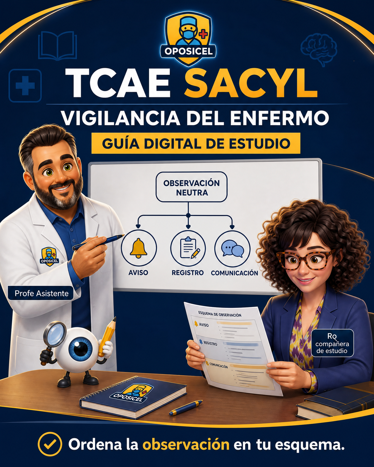 Portada OPOSICEL: TCAE SACYL: Vigilancia del enfermo. Recurso digital de preparación de oposiciones.