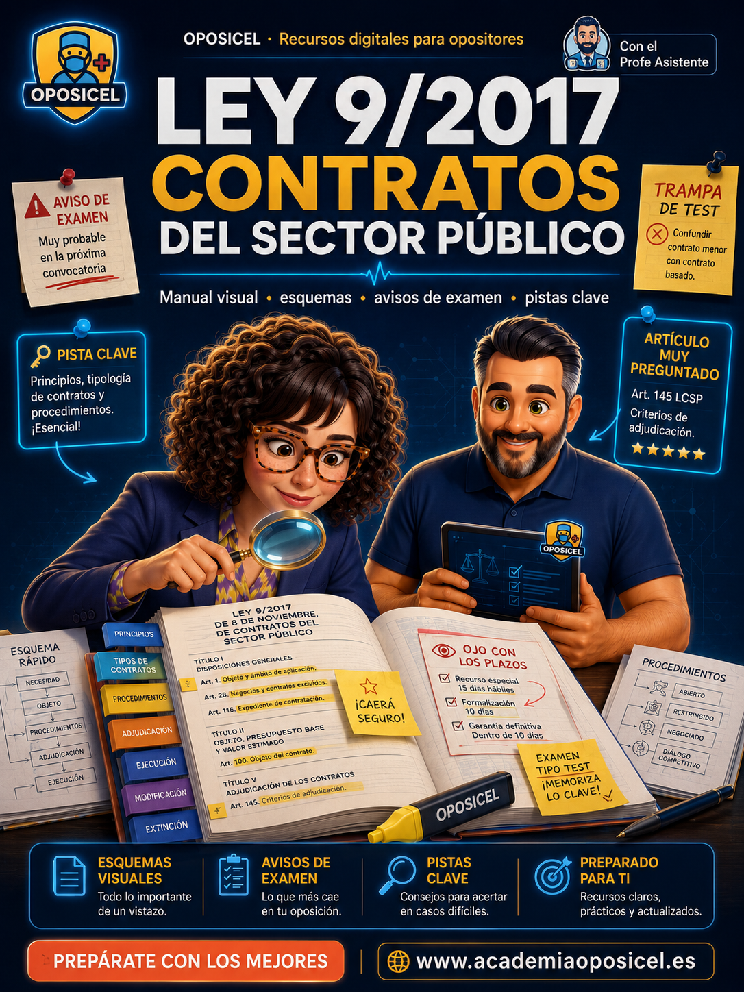 Ley 9/2017 de Contratos del Sector Público, megamanual visual OPOSICEL 2026