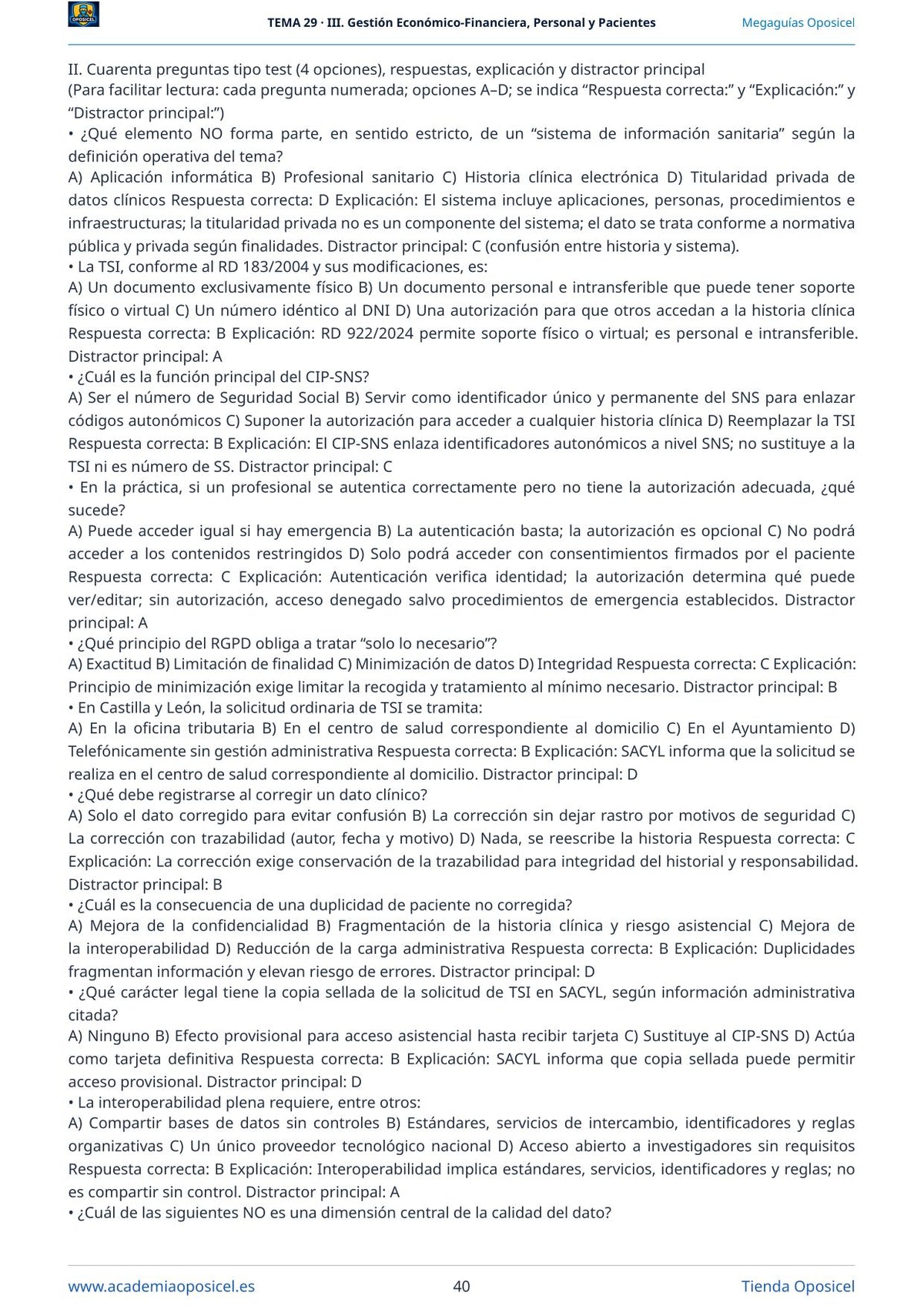 Administrativo SACYL · Tema 29: Sistemas de información sanitaria