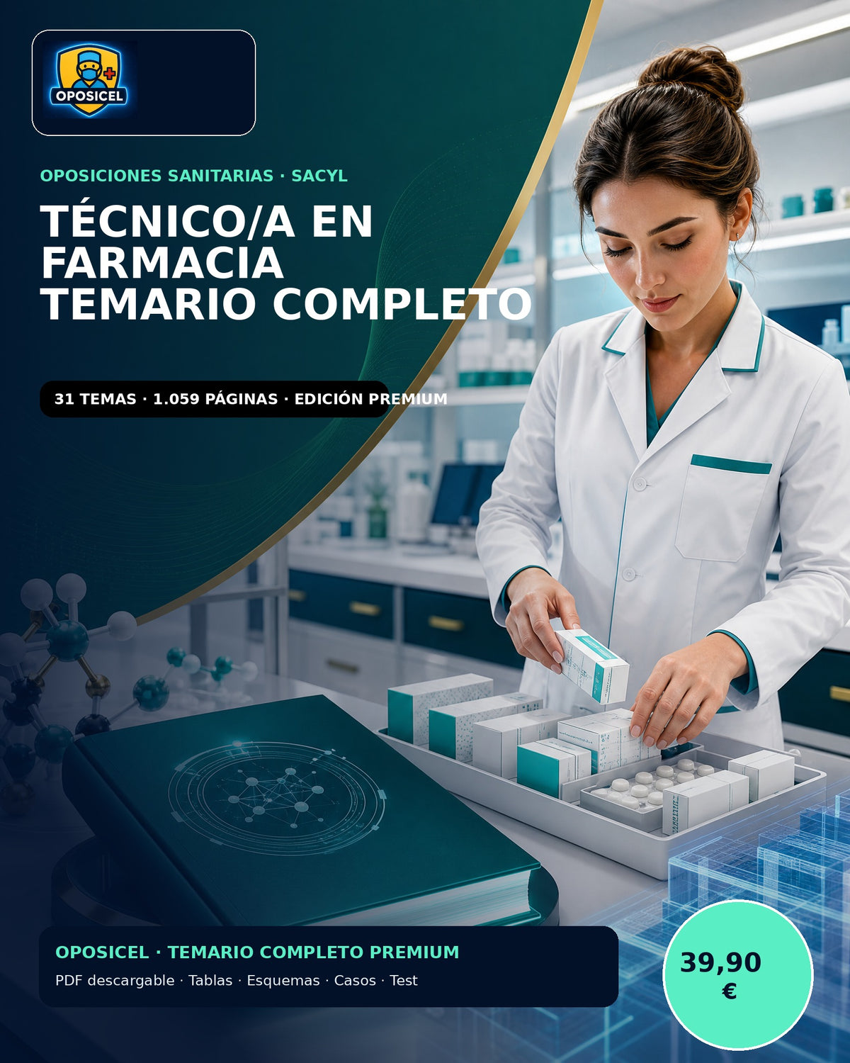 Técnico/a en Farmacia SACYL · Temario Completo (31 temas · 1.059 páginas)