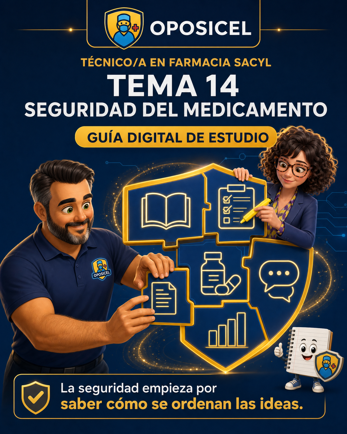 Portada OPOSICEL — Técnico/a en Farmacia SACYL: Tema 14 — Seguridad del Medicamento