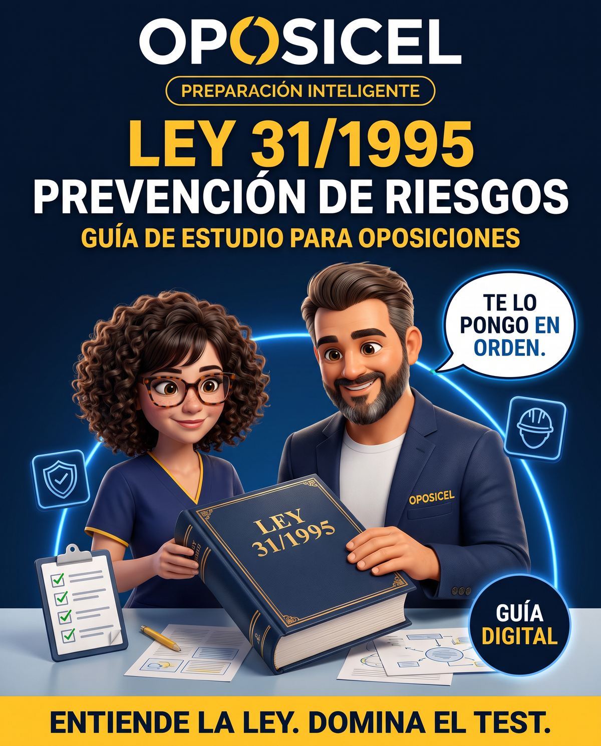 Portada OPOSICEL de la guía de estudio de la Ley 31/1995 de Prevención de Riesgos Laborales para oposiciones.