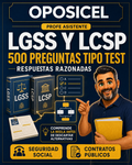OPOSICEL: portada del test digital LGSS y LCSP con 500 preguntas razonadas y el Profe Asistente
