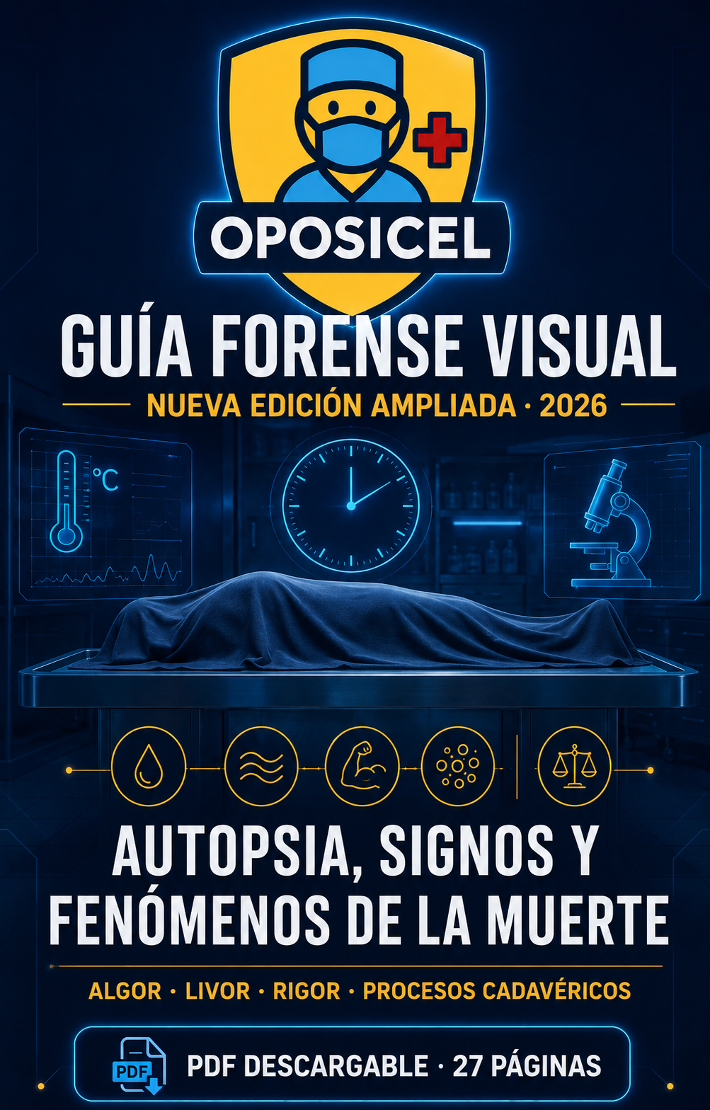 Portada oficial OPOSICEL - Autopsia, signos y fenómenos de la muerte, edición ampliada 2026