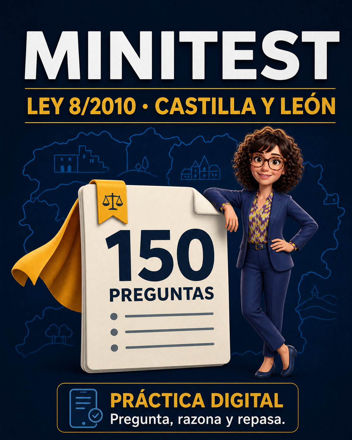 Portada OPOSICEL: Minitest: Ley 8/2010 de Castilla y León — 150 Preguntas. Recurso digital de preparación de oposiciones.