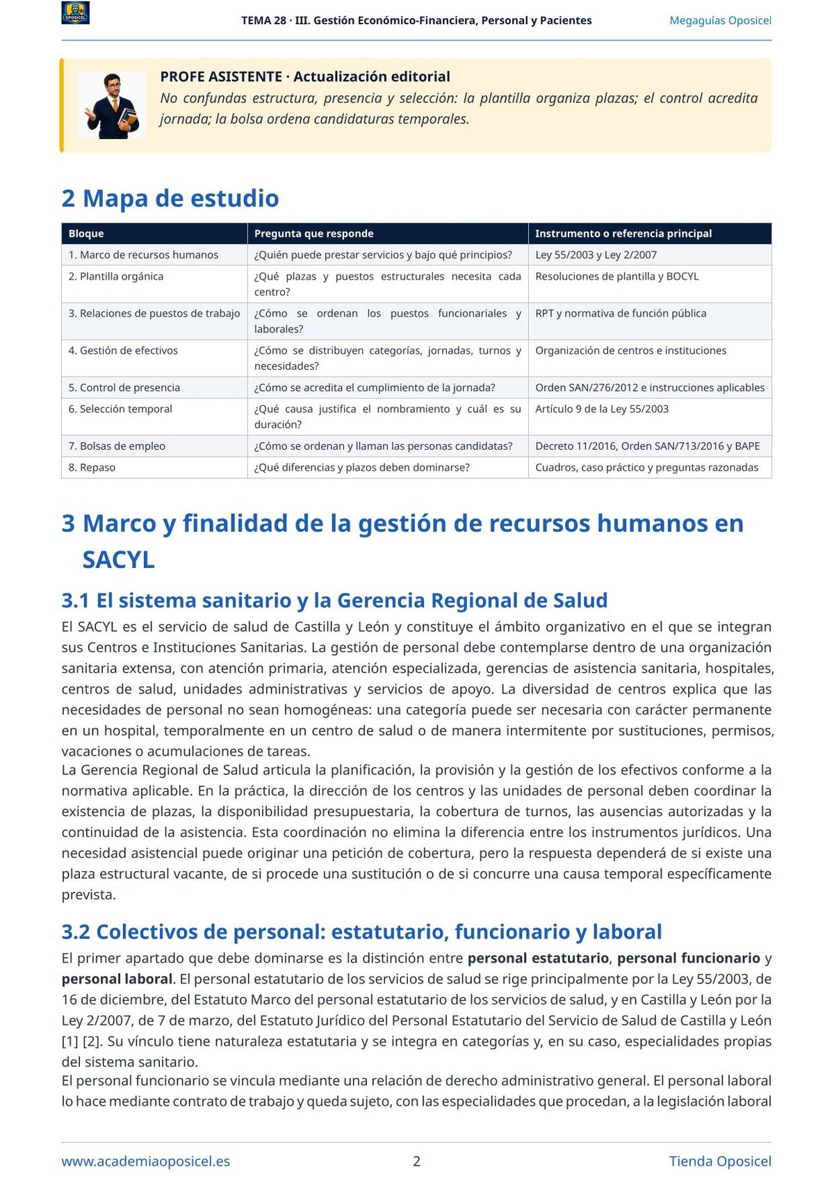 Administrativo SACYL · Tema 28: Gestión de recursos humanos