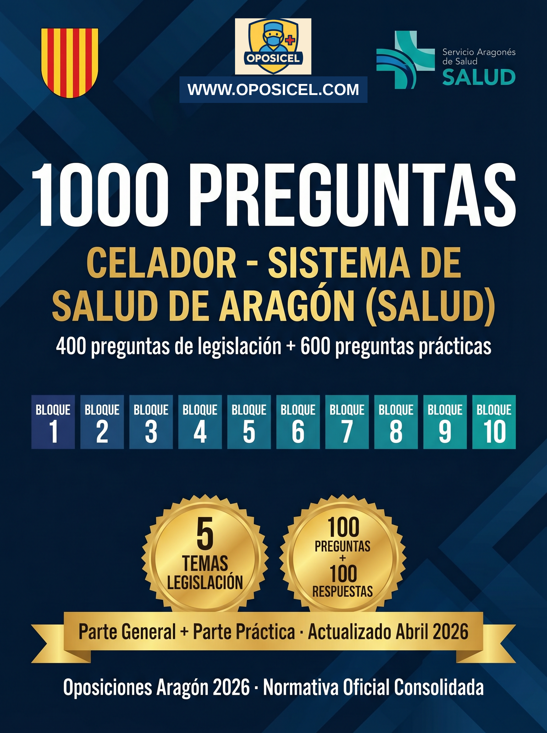 Mega Test 1000 preguntas celador Común y Especifico Oposiciones Sanitarias ARAGON