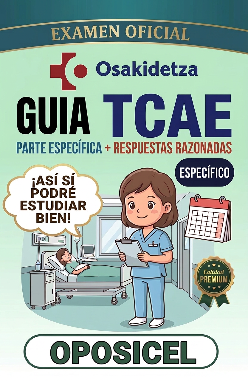 Guía Osakidetza TCAE  Premium 2026 + Específico OFICIAL 200 preguntas razonadas y resueltas