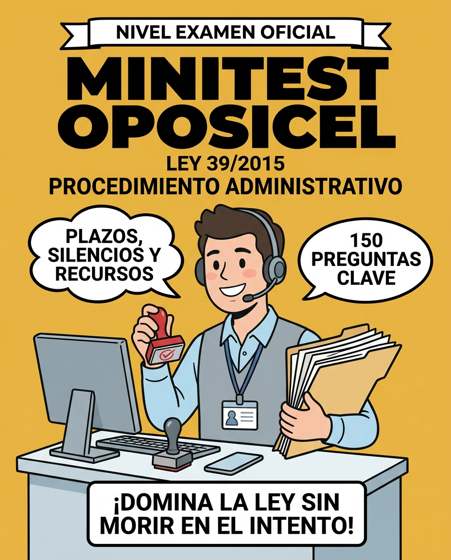 Minitest Oposicel 150 preguntas. Ley 39 2015 procedimiento administrativo común. Nivel Examen Oficial