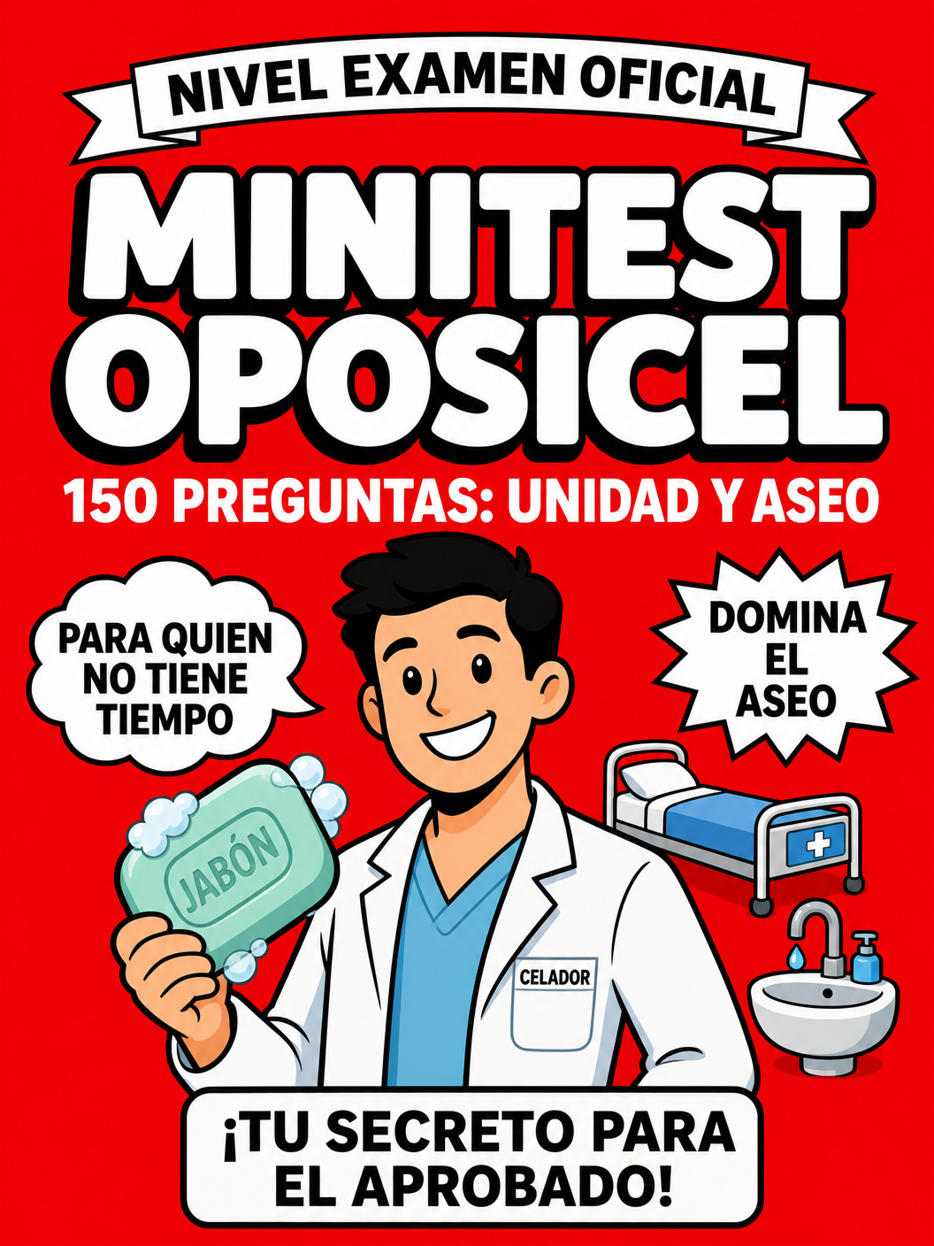 Minitest Oposicel 150 Preguntas:  Unidad del paciente, aseos y camas de hospital. Nivel Examen Oficial
