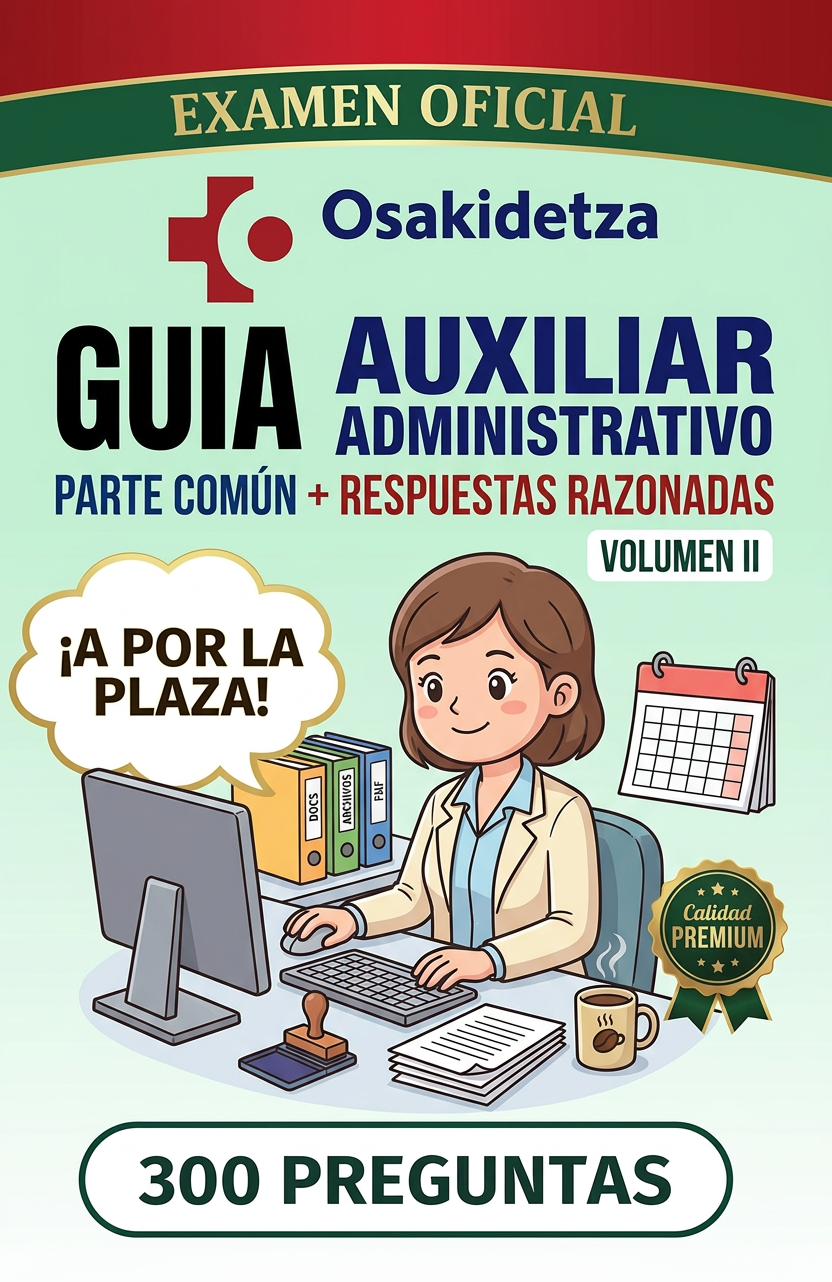 Guía Osakidetza Premium Auxiliar Administrativo 2026 + Común C2,C3,D,E OFICIAL 300 preguntas razonadas y resueltas Vol II