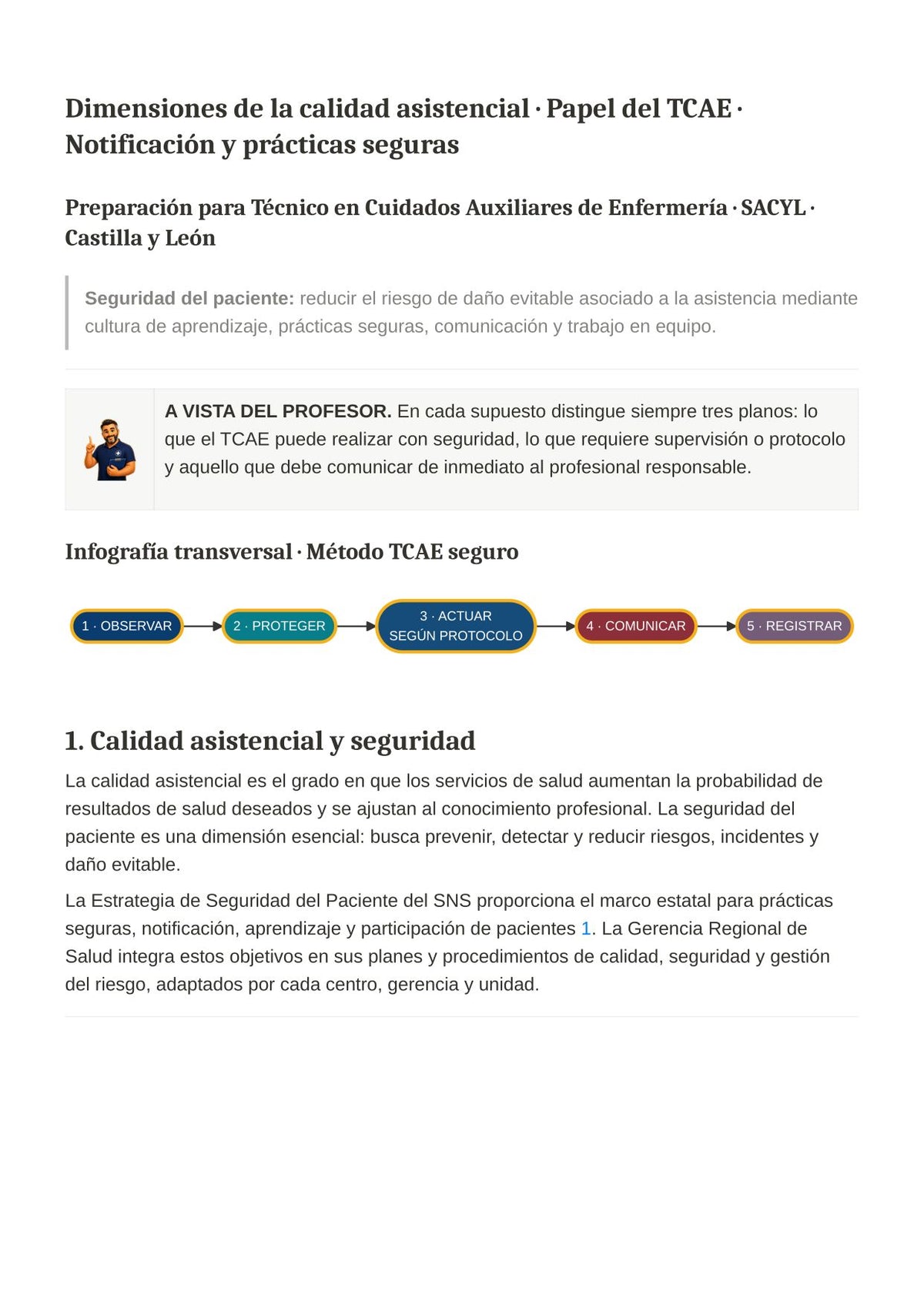 TCAE SACYL: Calidad y seguridad del paciente en SACYL