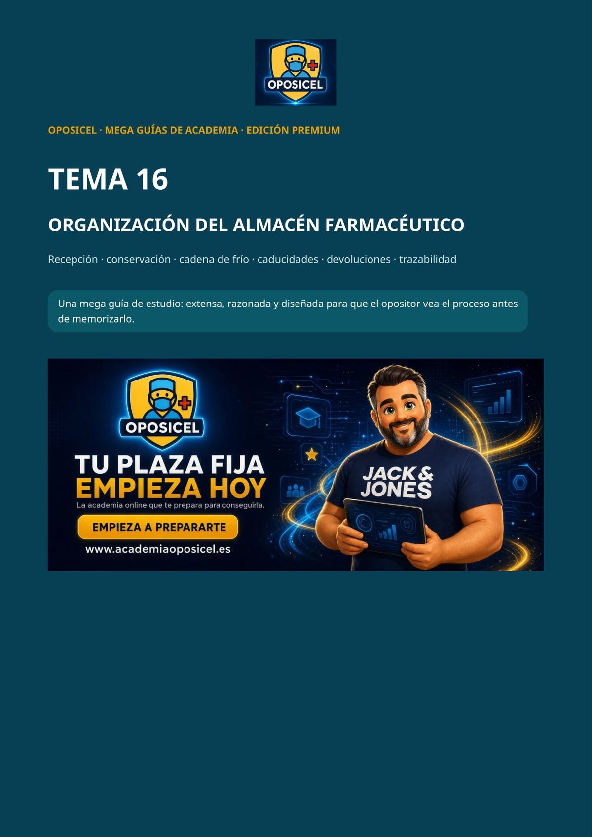 Técnico/a en Farmacia SACYL: Tema 16 — Almacén Farmacéutico