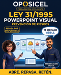 Portada OPOSICEL del PowerPoint visual de la Ley 31/1995 para oposiciones, con repaso por diapositivas de Prevención de Riesgos Laborales.