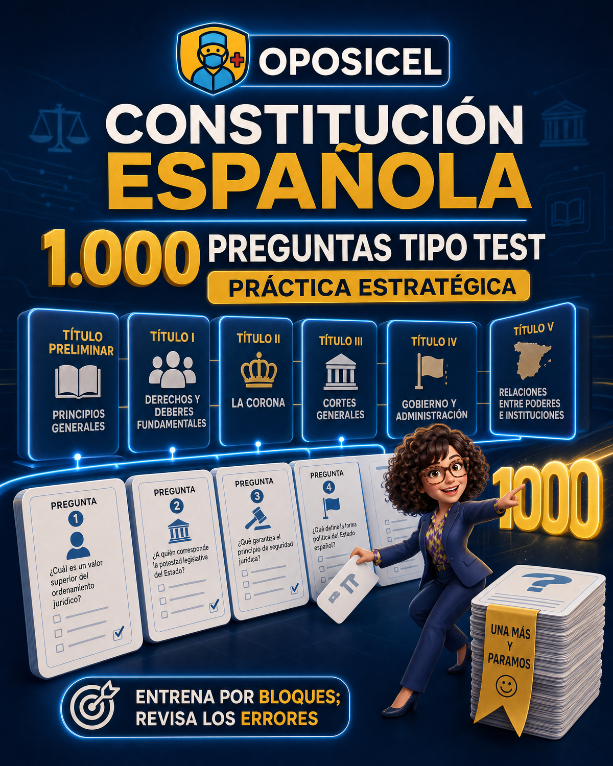 OPOSICEL: portada de Constitución Española: 1.000 preguntas tipo test