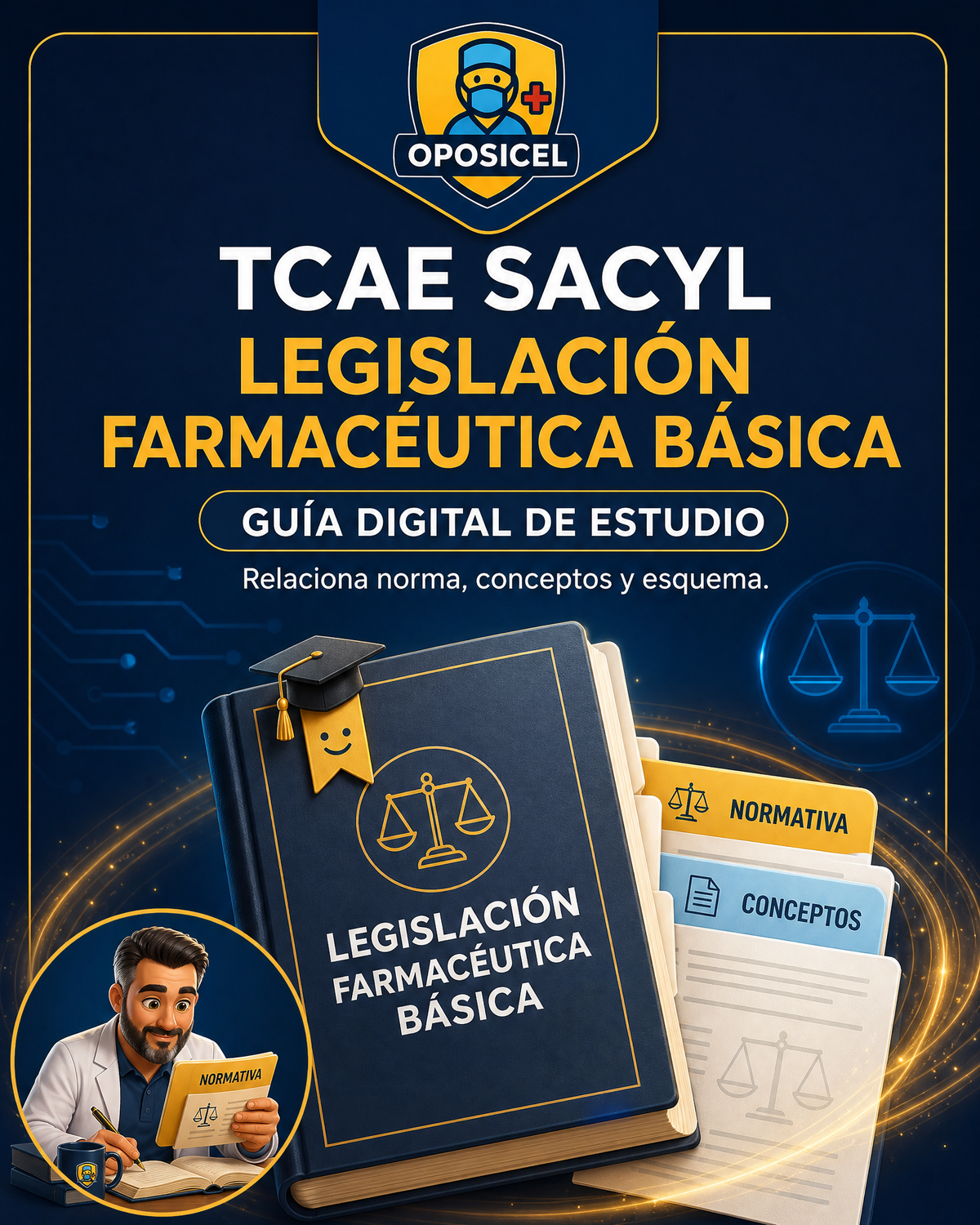 Portada OPOSICEL: TCAE SACYL: Legislación Farmacéutica Básica. Recurso digital de preparación de oposiciones.