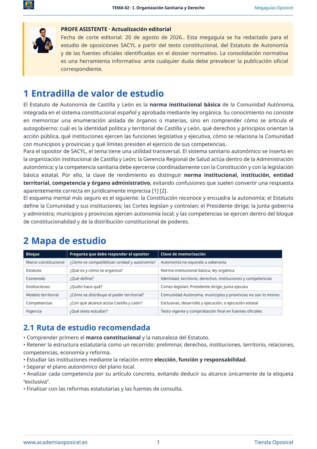 Administrativo SACYL · Tema 2: Estatuto de Autonomía de Castilla y León